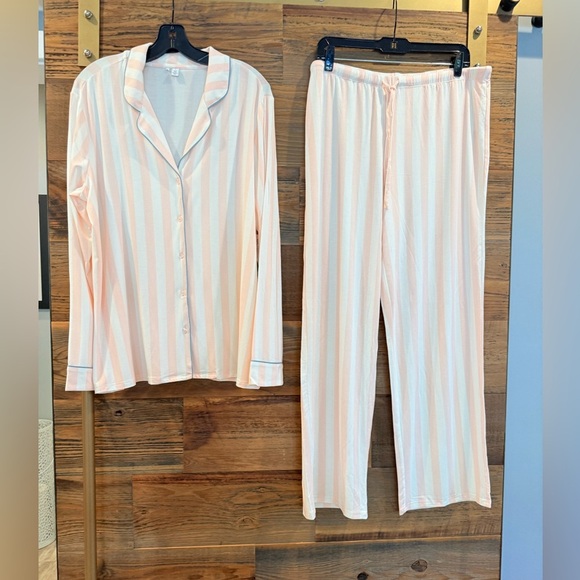 Nordstrom Moonlight Eco Knight Pastel Pink & White Striped Pajama Set NWT - Picture 3 of 10